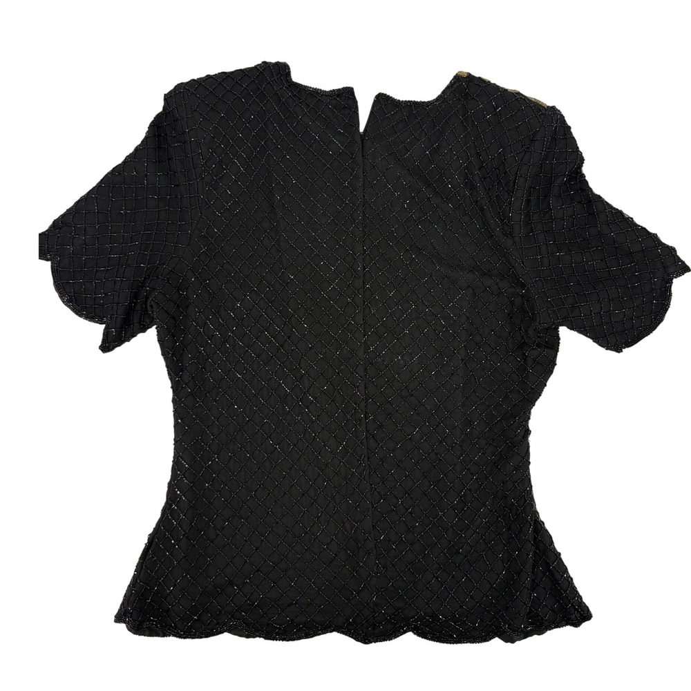 Royal Feelings Vintage 100% Silk Beaded Top Black Gold Sequin Evening Blouse XL - Picture 4 of 7